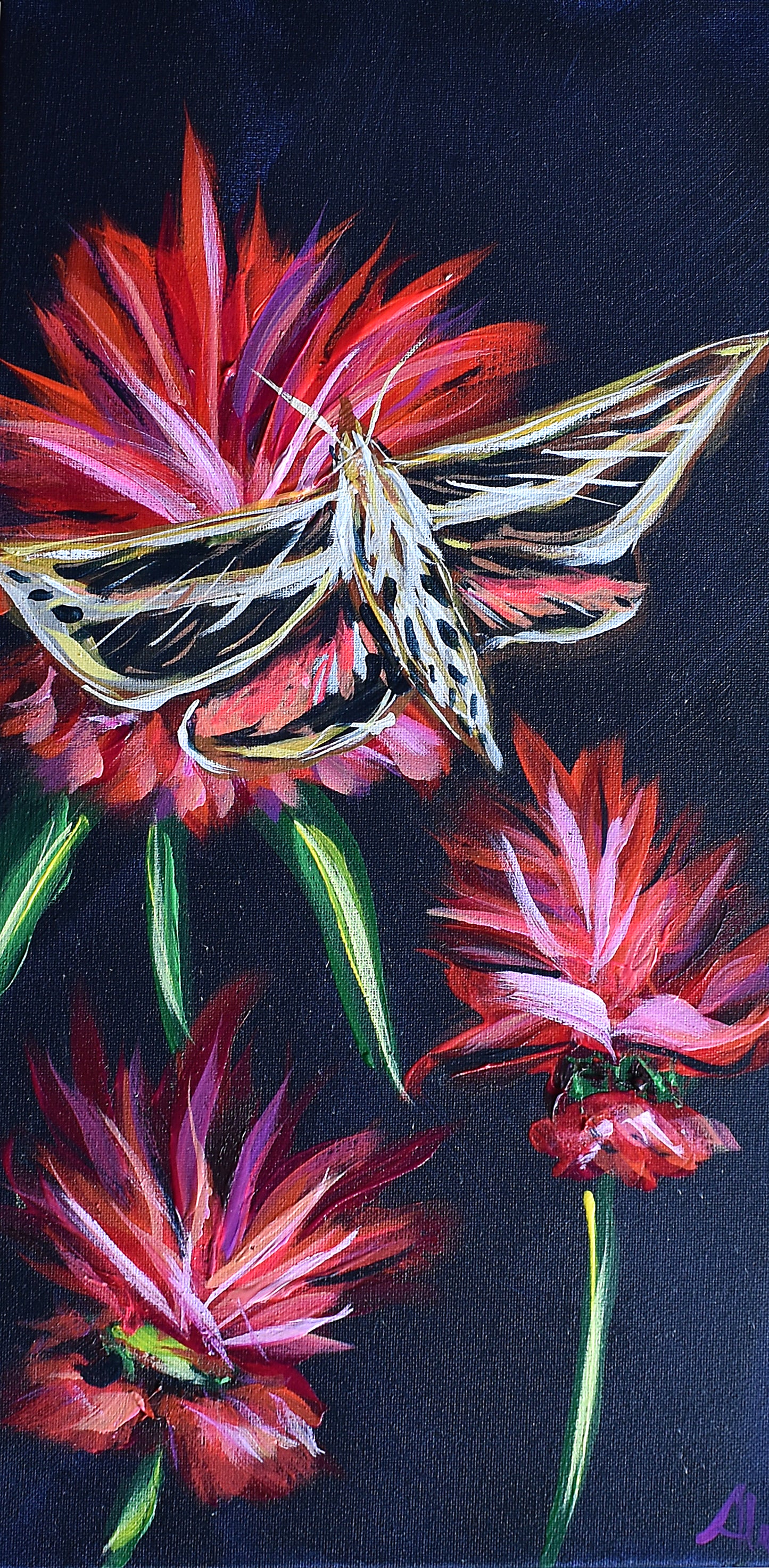 Hummingbird Hawk Moth w/. Bee Balm 20x10"