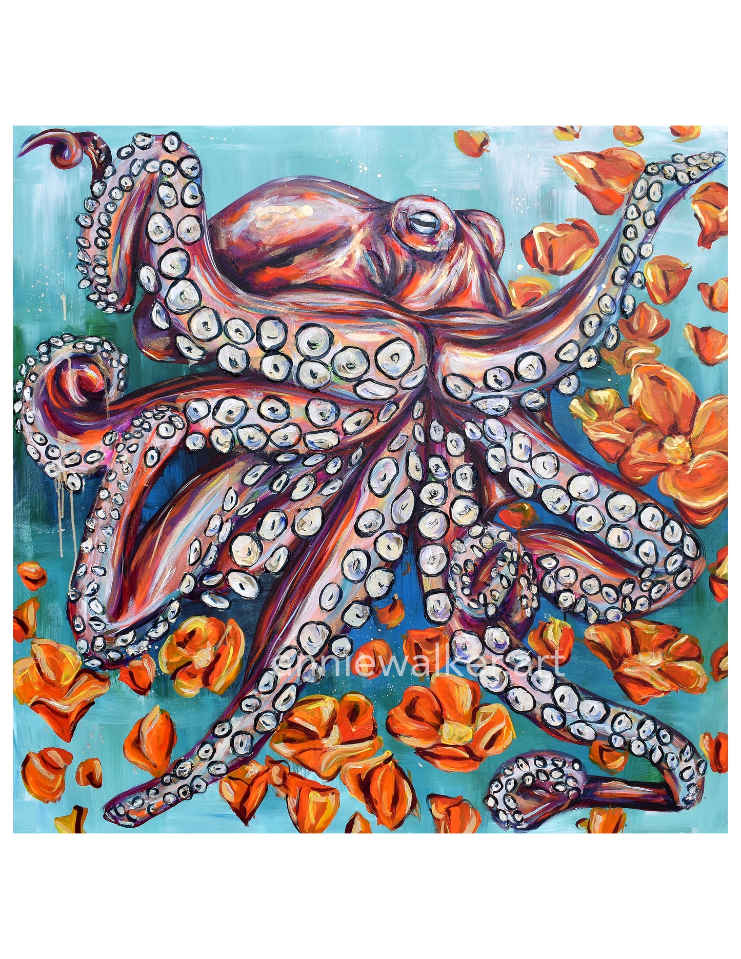 Octopus with Poppies digital print
