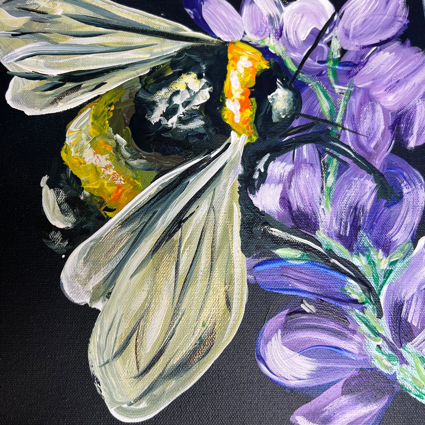Nectar Delight, small lavender bees 12x12”