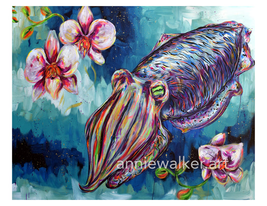 Cuttlefish with Orchids 8.5x11" Digital Print